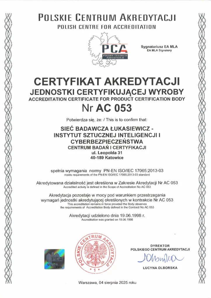 Certyfikat Akredytacji Nr AC 053