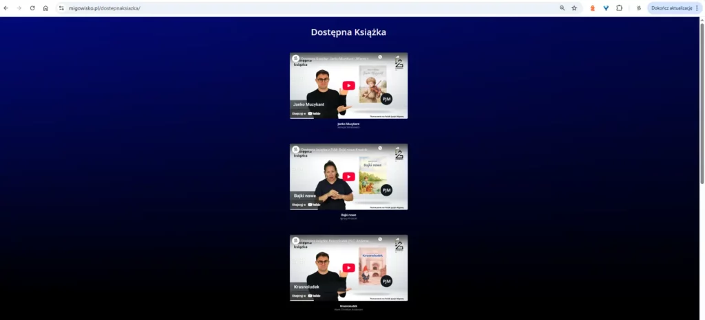 Widok strony www Dostępna książka