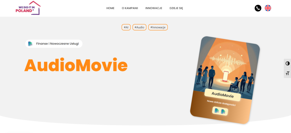 AudioMovie. Symbol smartphone i ludzi wokół