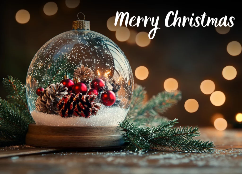 Szklana bombka z ozdobami w środku