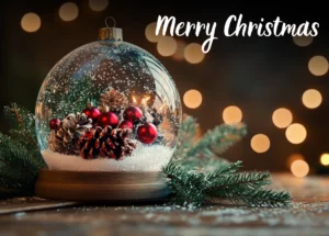 Szklana bombka z ozdobami w środku