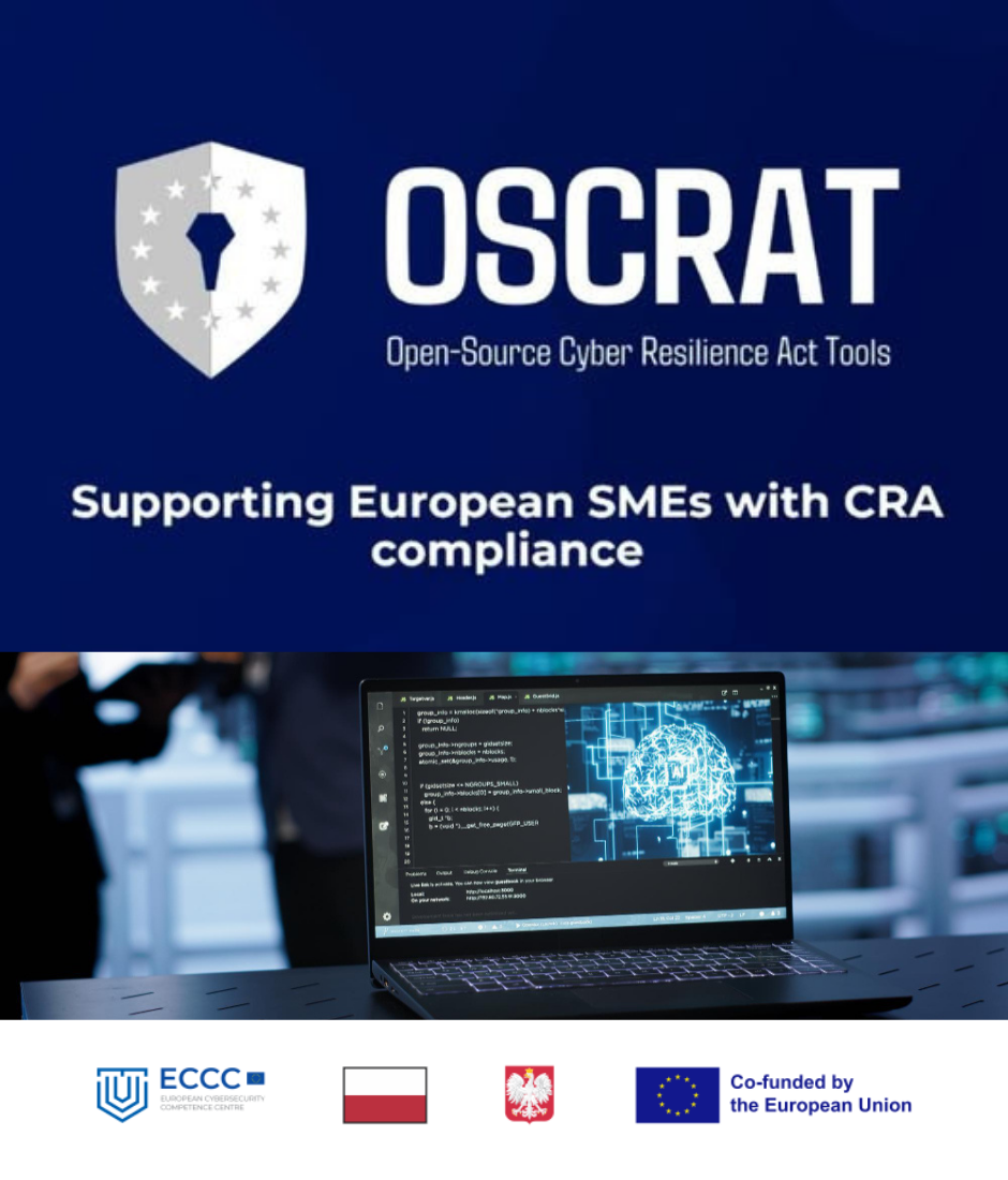 Oscrat. Lototypy ECCC, Cofunded by the EU, Flaga i Godło Polski.